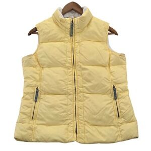 VTG Y2K Old Navy‎ Womens Small Down Filled Puffer Vest Yellow Fleece Lined